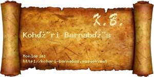 Kohári Barnabás névjegykártya